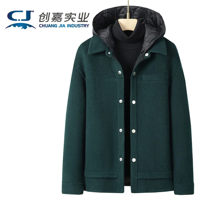 

Men's New Double-sided Cashmere Coat Detachable Hat Short Wool Mulberry Silk Autumn and Winter Warm Comfortable Fashion Coat