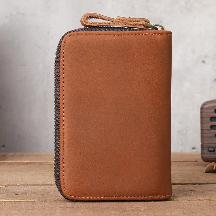 1134 Unisex household leather key bag with waist hanging, large capacity Crazy Horse leather key bag, retro card bag