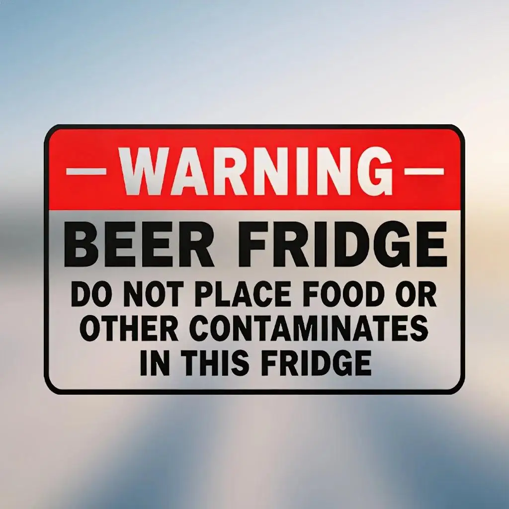 2D Flat Warning Beer Fridge Funny Sign Vinyl Sticker, Waterproof Decal for Motorcycle Storage Box Cooler Toolbox
