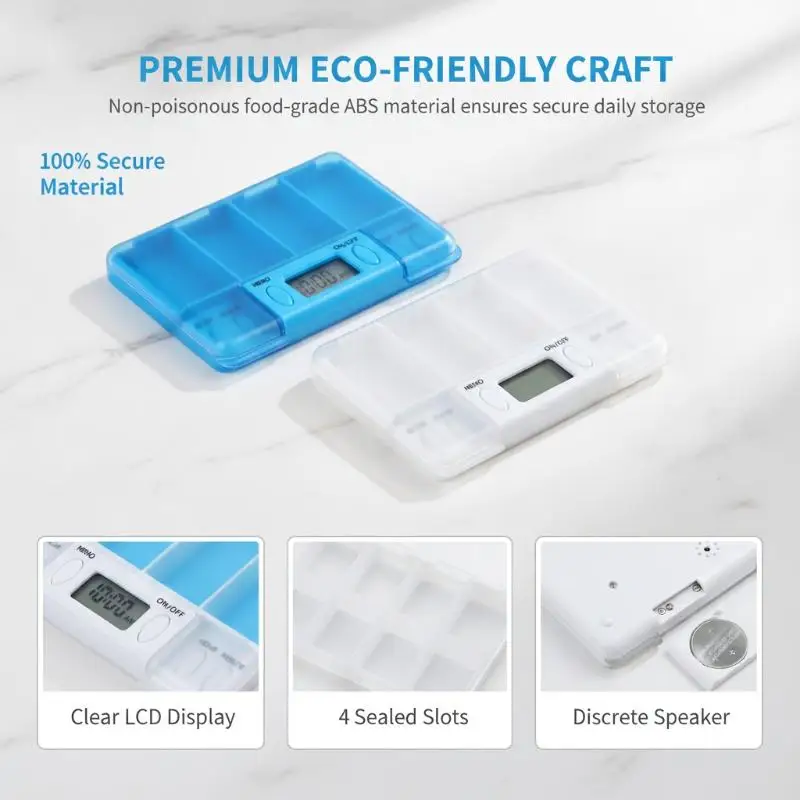 1Pcs Smart Pill Timer Alarm Box Portable Food Grade Medicine Holder Organizer for Adults Elderly Daily Use