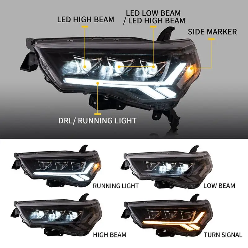 For Toyota 4Runner 14-23 5th Gen Facelift LED Projector Headlight Assembly, Not Fit TRD Models, Clear Visibility Night Driving