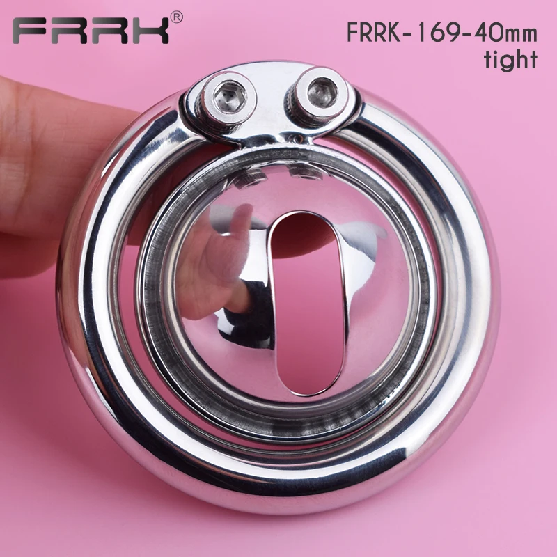 FRRK Negative Small Chastity Cage with Urination Opening Metal Penis Ring Allen Key Lock Cock BDSM Adults Sex Toys for Men