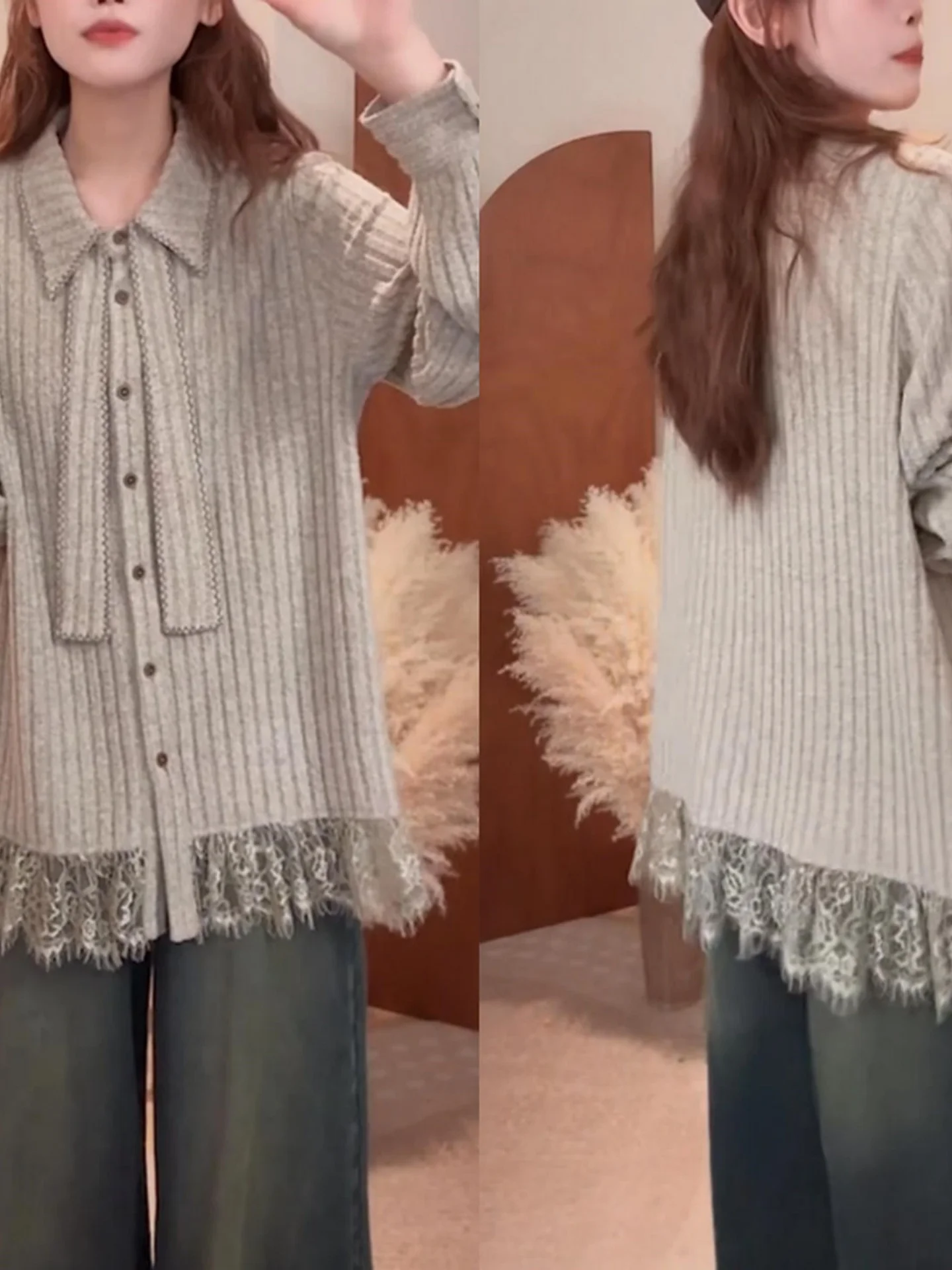 

Faionable Lace Patchwork Artistic irt Korean Sle Long Sve Women's Top Ele Design Commute Wear Casual irt