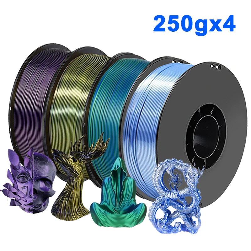 

250 г 500 г 1 кг двухцветная нить PLA Silk Blue green для 3D-принтера 1,75 мм двухцветная шелковая серебристо-синяя 3D-печати Материал 250gx4