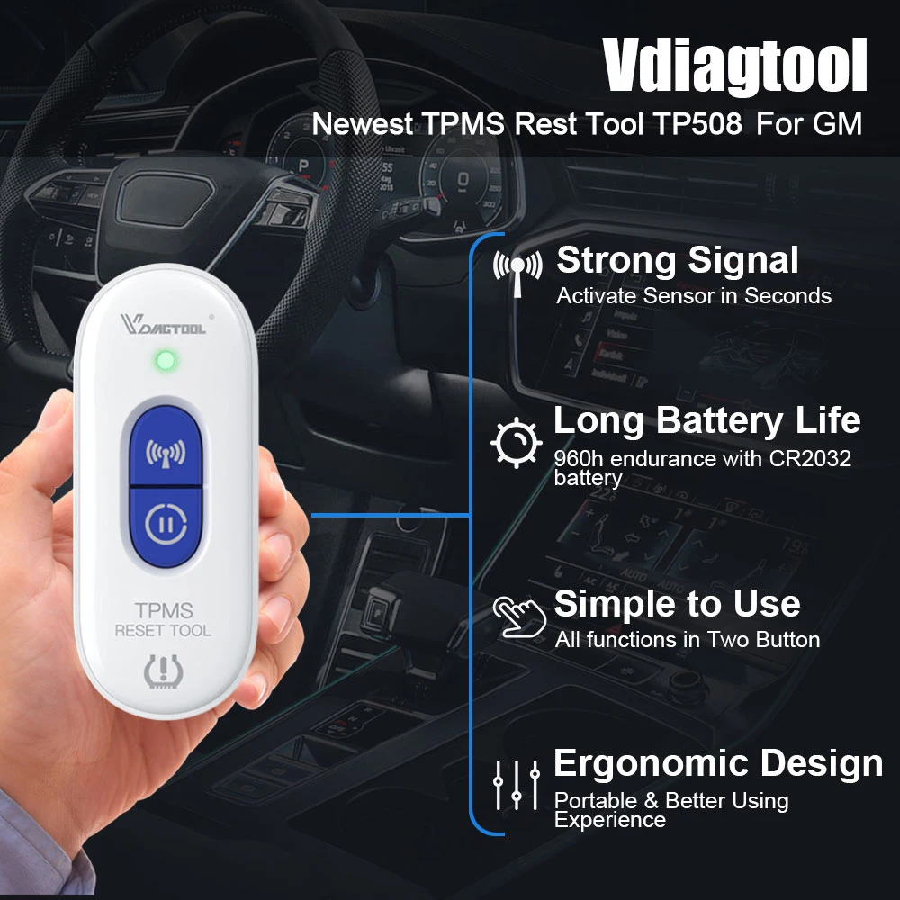 Vdiagtool TP508 For GM TPMS Reset Tool Tire Pressure Monitor System Activate/Relearn Sensors Compatible 315/433MHz Sensor