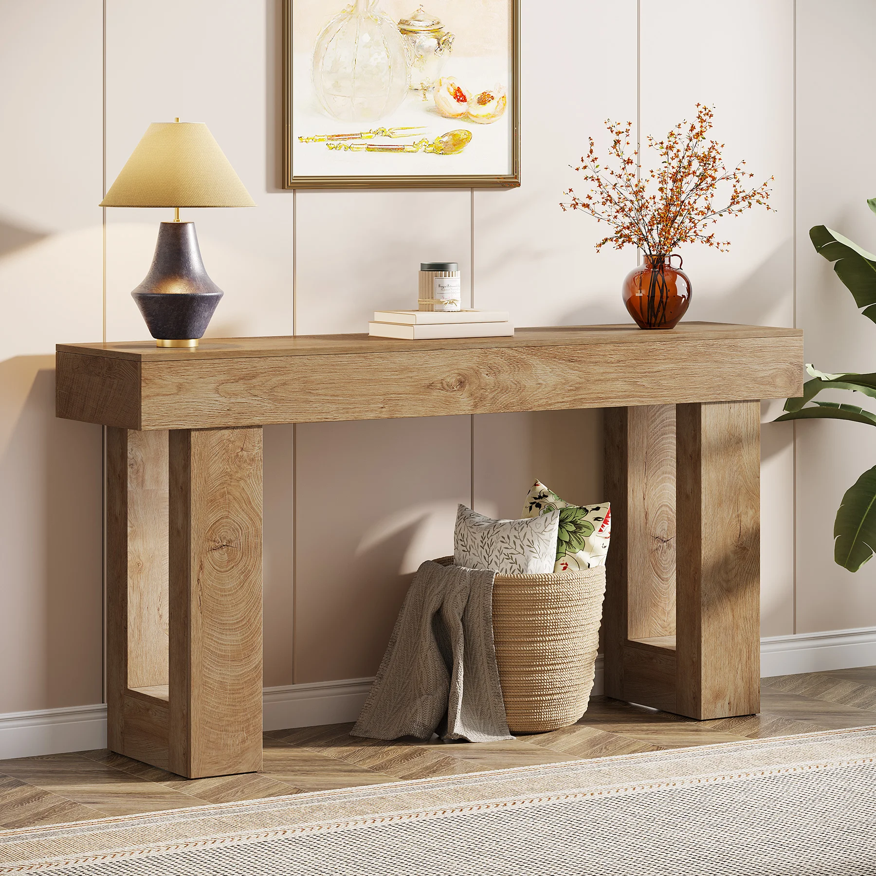 Tribesigns Farmhouse Console Table, 63-Inch Long Narrow Sofa Table Behind The Couch, Wooden Rectangular Entryway Table for Entrance, Hallway, Living Room