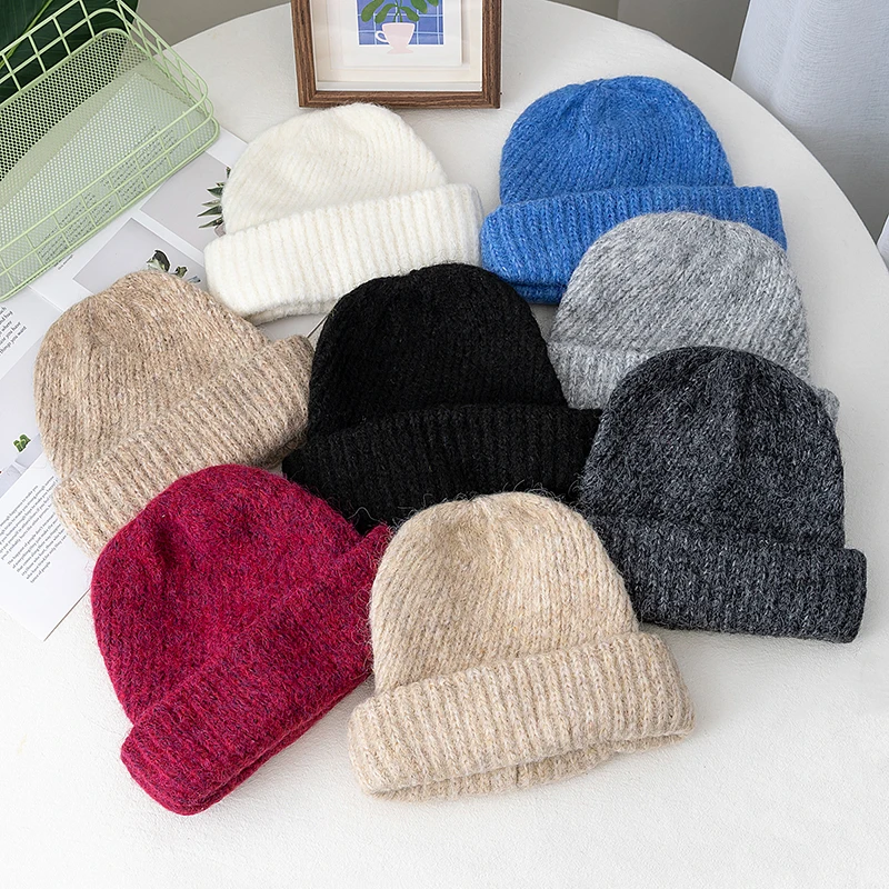 

New Style Winter Warm Solid Color Slouchy Winter Hats Beanie Cap Y2k Warm Cap For Women Cap Winter Outdoor Knitted Girl Hats