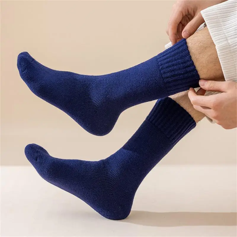 Autumn Winter Fleece Thick Warm Socks For Women Men Casual Solid Color Home Floor Crew Tube Socks Against Cold Snow Terry Socks