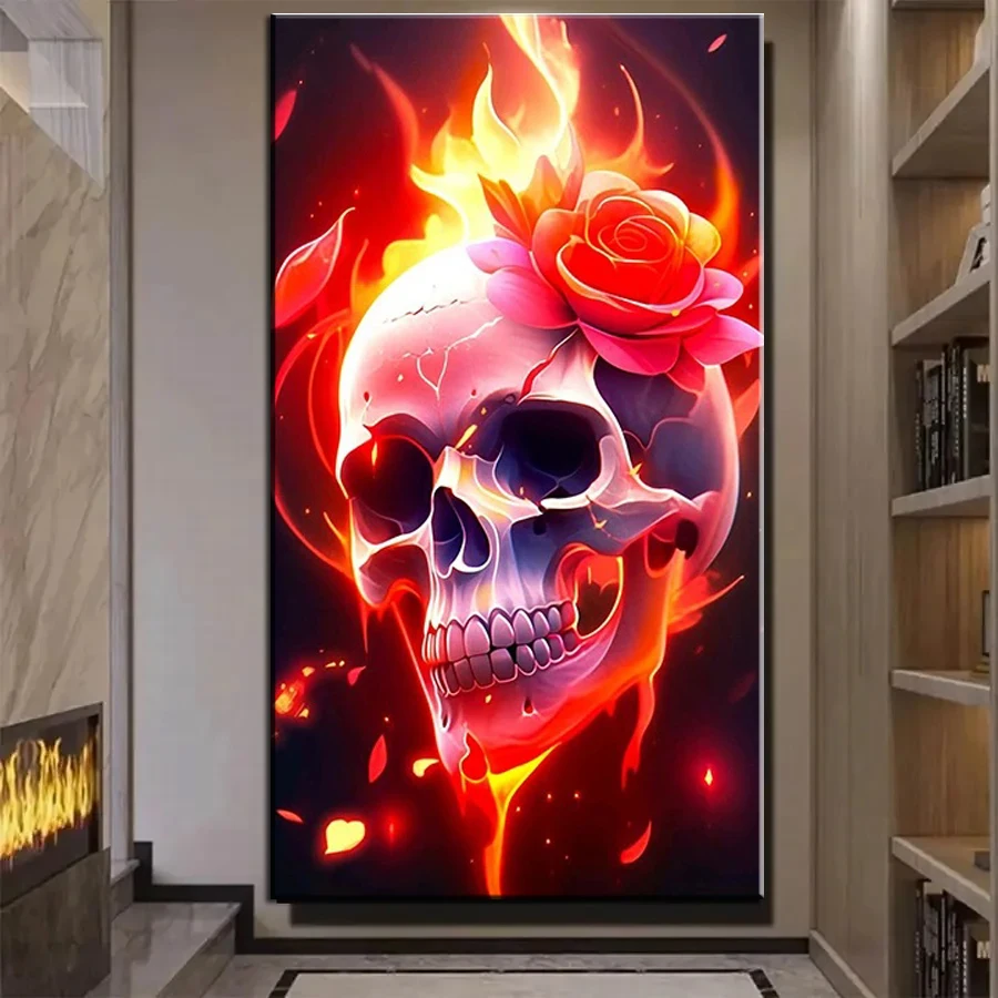 Mysterious Gothic Skull Head 5d Diy Diamond Painting New 2024 Full Diamond Mosaic Embroidery Halloween Arts Picture Home Decor