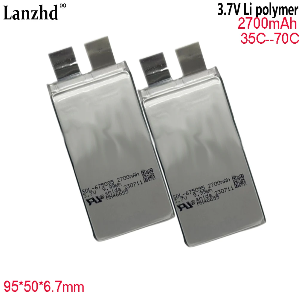 3.7V high rate 35C 70C lithium cell For starting power supply spot welding machine battery 675095 2700mAh 95*50*6.7mm