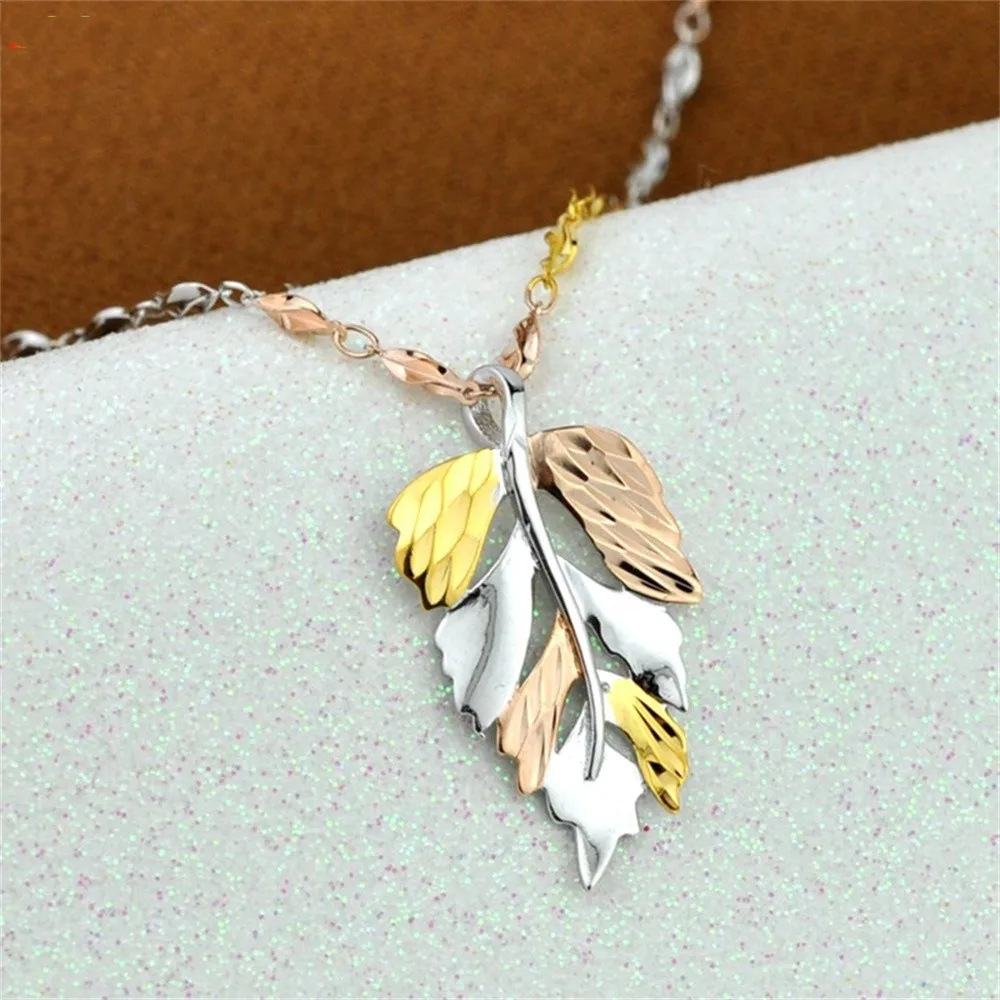 BOCAI S925 Sterling Silver Necklace for Women Three Colors Gold Plated Hollow Maple Leaf Pendant Pure Argentum Jewelry Wholesale