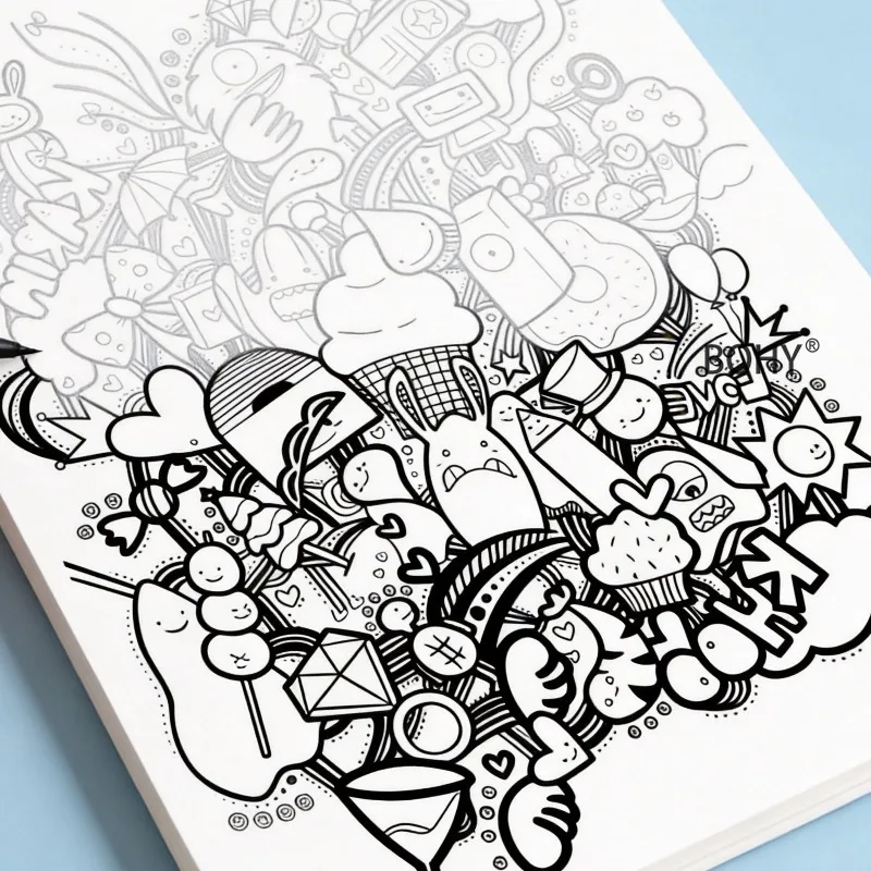 1 Zen Themed Graffiti Album for Adults, Featuring Geometric Patterns/flowers/cats/complex Graffiti. A5 Size 24 Pages in Total