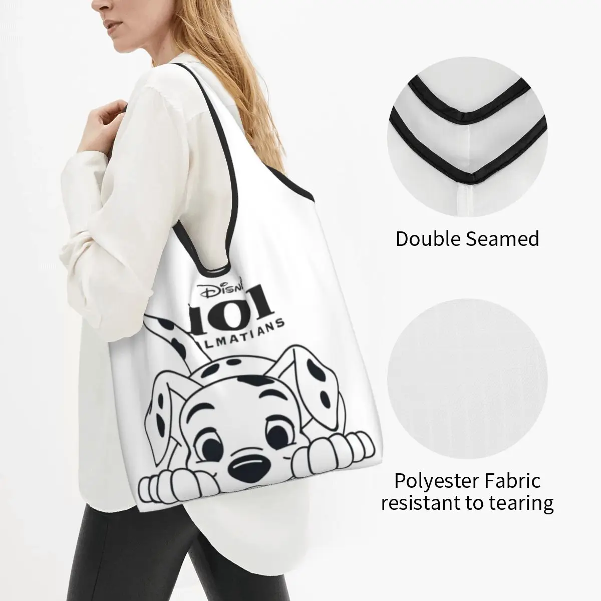 Disney One Hundred And One 101 Dalmatians Groceries Shopping Bag Shopper Shoulder Tote Bags Portable Animated Films Handbag