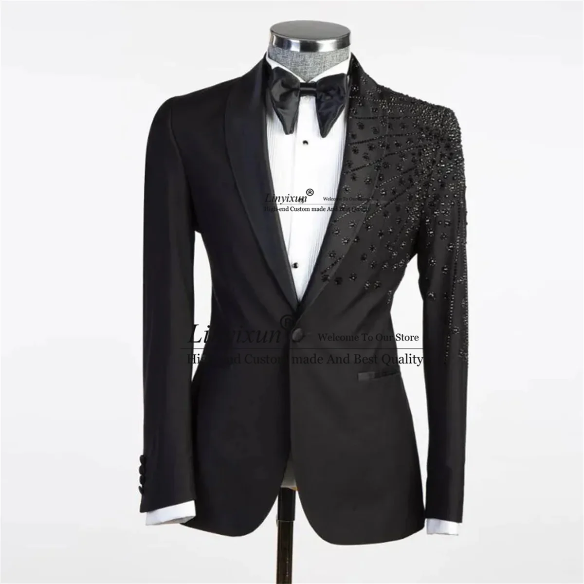 Luxury Crystals Beaded Men Suits 2 Pieces Sets Male Prom Party Blazer Customized Groom Wedding Tuxedos Terno masculinos completo