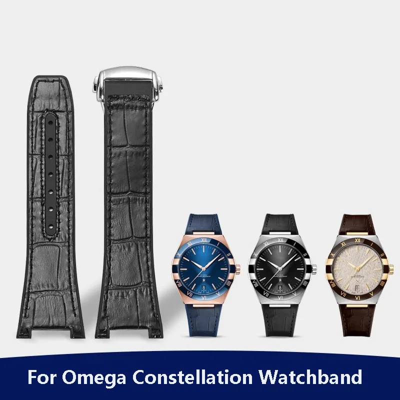 

For Omega Constellation 41mm Watchband Manhattan 39mm Fluoroelastomer Rubber Cowhide Male Observatory Notch Watch Strap Bracelet