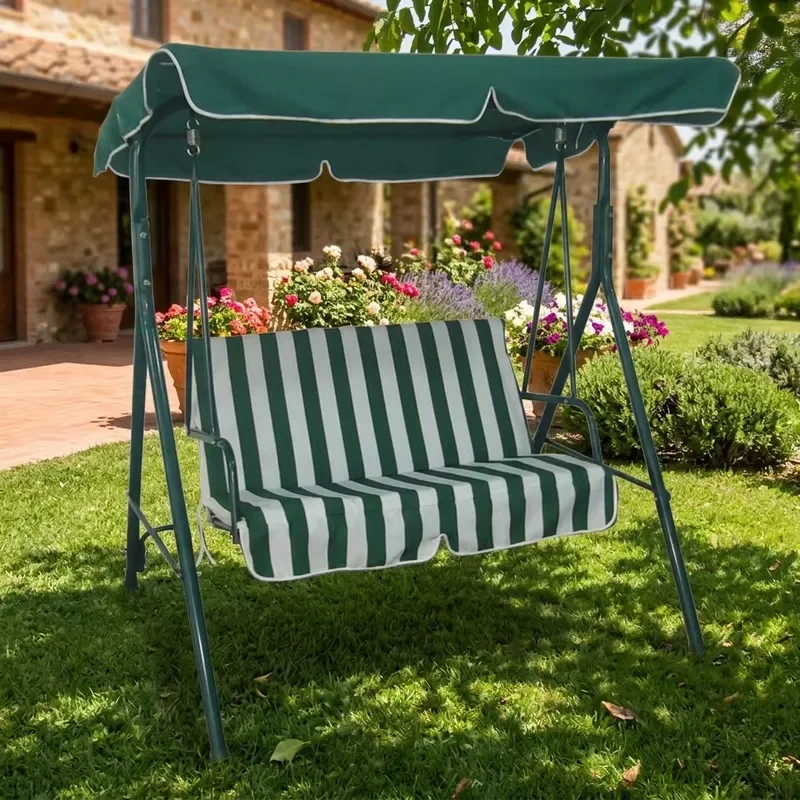 Modern Durable Outdoor Swing Chair with Metal Frame, Double Seat, Canopy