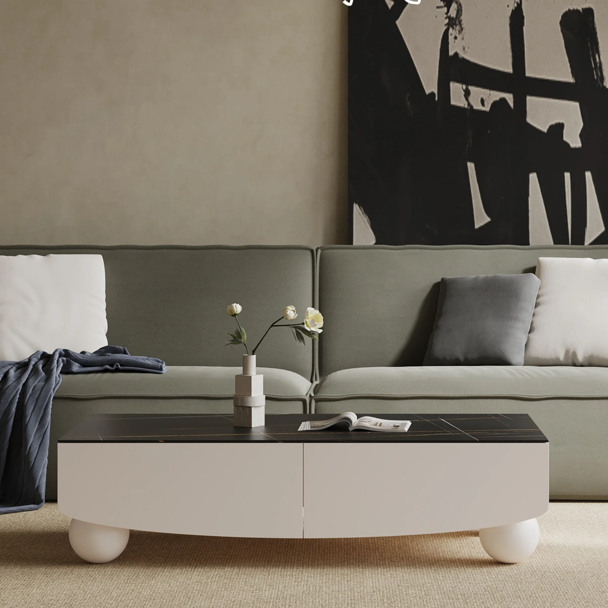 Light Luxury Modern Small Apartment Quiet Style Square Stone Plate Tea Table