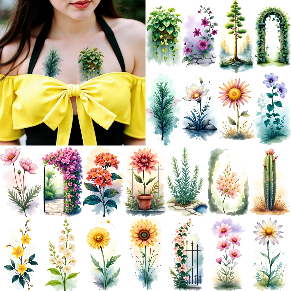 

9pcs Temporary Tattoo Gate Tattoos Watercolor Tree Tattoos Flower Tattoos Temporary Tattoo Stickers For Children Cheeks Girls
