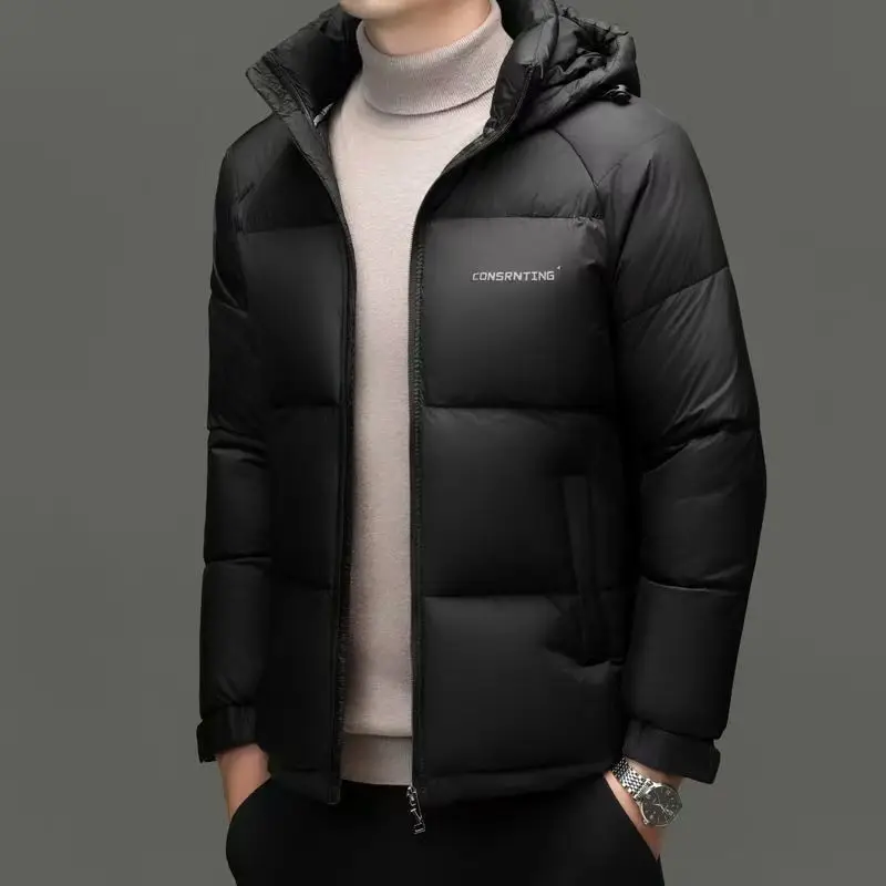 

Detachable Hat Thiened Winter Cotton Jaet Men's Casual Zipper Faionable Warm Pure Color Polyester Fiber Stand Fit