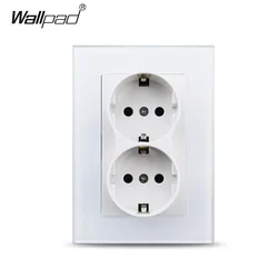 Double EU Wall Electrical Power Sockets White Black Crystal Glass Panel 2 European Russia Outlets for one Hole 120*86MM 22V