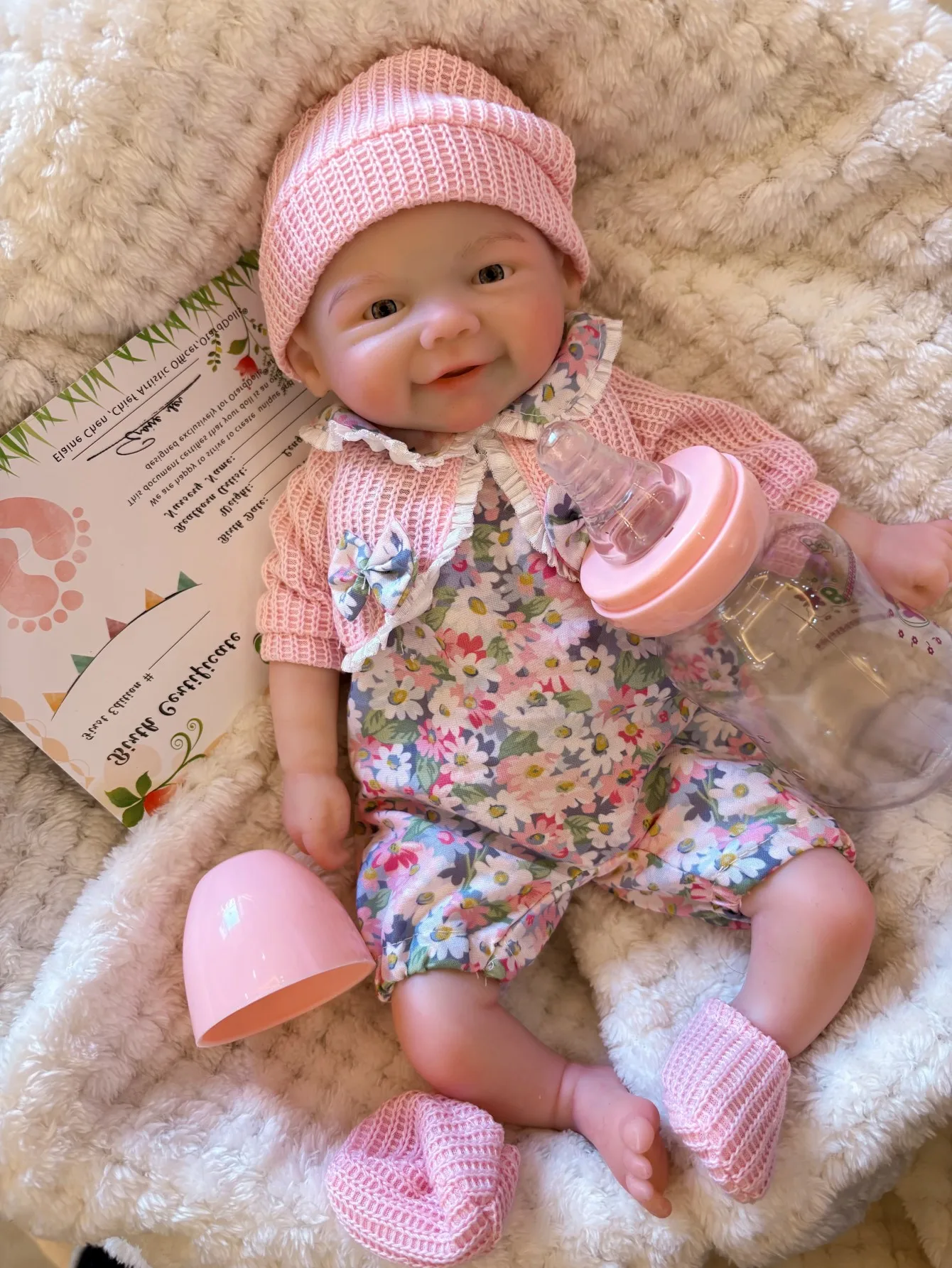 13 Zoll offene Mund Vivienne Reborn Puppe Ganzkörper weiches Silikon Mädchen, 2 Sätze Outfits bemalt Bebe Puppe Spielzeug wiedergeboren de Silikon