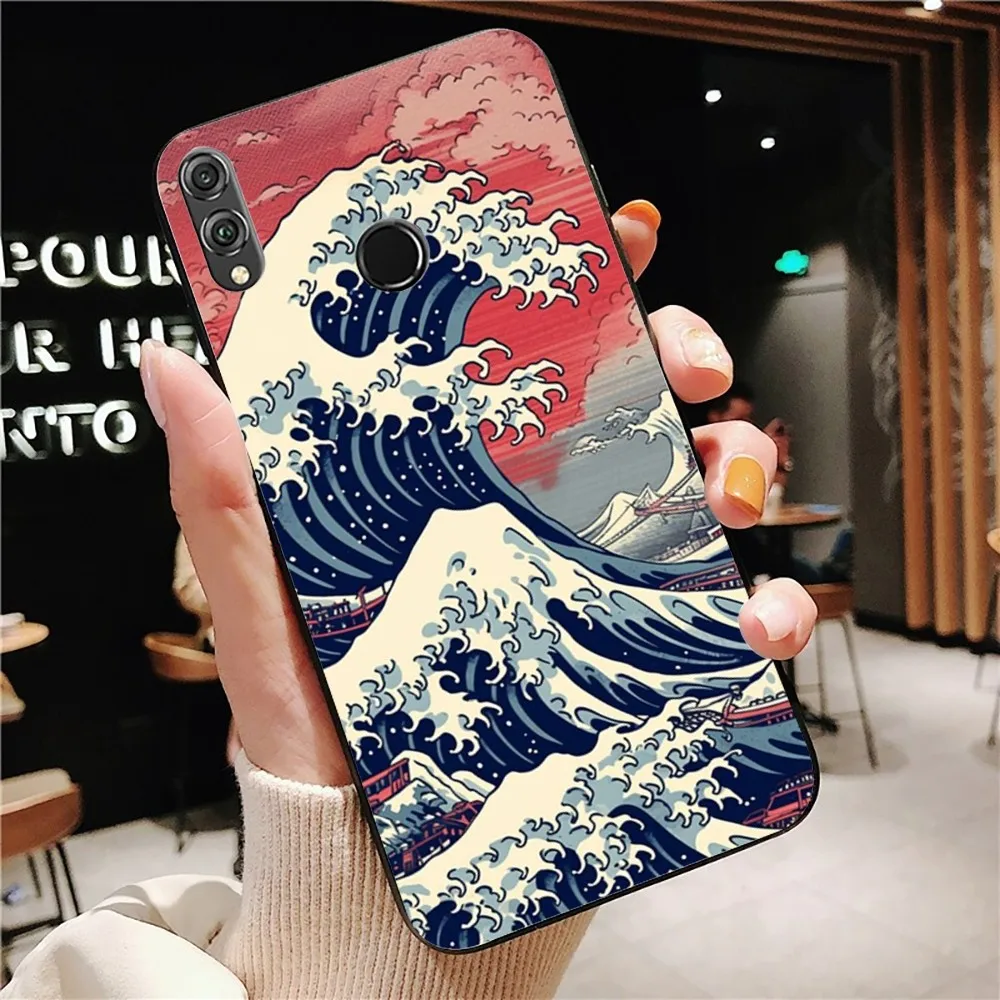 Japanese Illustration Waves Phone Case For Samsung A 13 21 30 31 32 51 52 53 70 For Huawei Honor 50 60 70 For OPPO Vivo