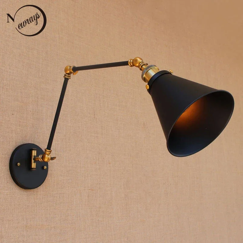 

Retro antique black adjustable long head swing arm wall lamp lights sconce for bedroom bathroom dining room bar cafe