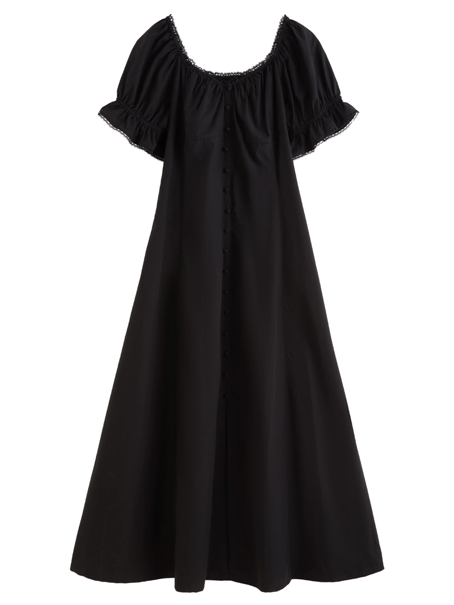 DUSHU grande taille femmes Style français élégant col en dentelle manches bouffantes robe 2025 été nouveau tempérament longue robe 25DS82829