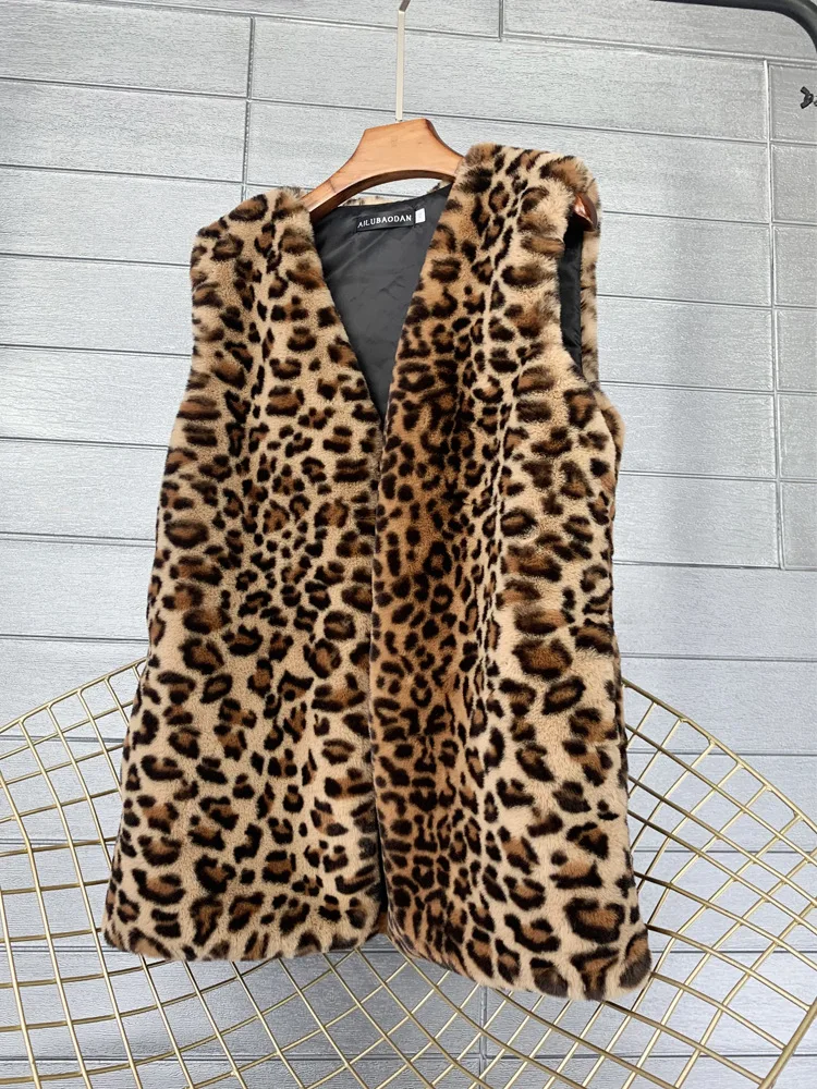 Gilet con stampa leopardata femminile protezione ambientale gilet da donna in pelliccia sintetica cappotto senza maniche da donna vendite dirette in fabbrica