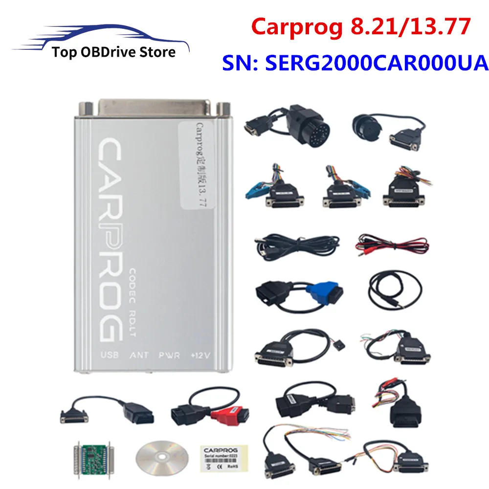 2024 Online Carprog 8.21/13.77 Full Adapters With keygen No Token Limited For Airbag/Radio/IMMO/Dash ECU Repair Tool Chip Tuning