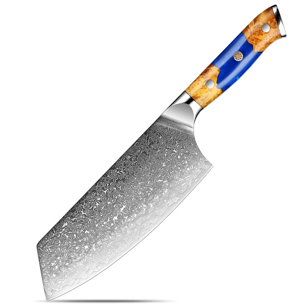 

Нож-тесак 7,5 дюймов, кухонный нож из японской дамасской стали, рукоять из стабилизированной древесины и смолы, нож мясника для мяса и овощей