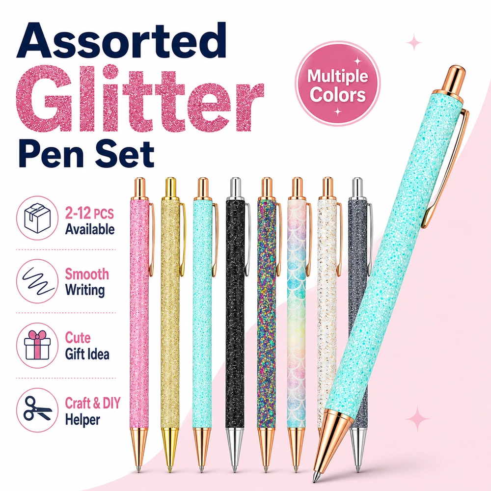 

2-12pcs Luxury Rose Golds Metal Ballpoint Pen, Shiny Roller Retractable Pen, Wedding Gift Stationery for Office & School