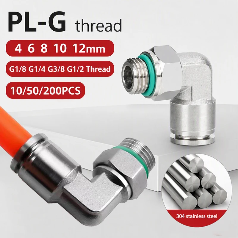 304 Stainless Steel Push-in Air Tube Connector 1/8 1/4 3/8 1/2 G Thread Quick Release Pneumatic Hose Fitting 6mm 8mm 10mm 12mm