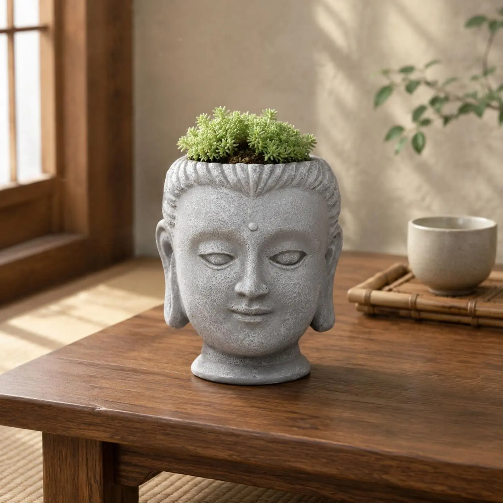 Buddha Head Planter Creative Design Zen Head Planter Buddha Face Flower Pot Resin Look Home Decor for Garden