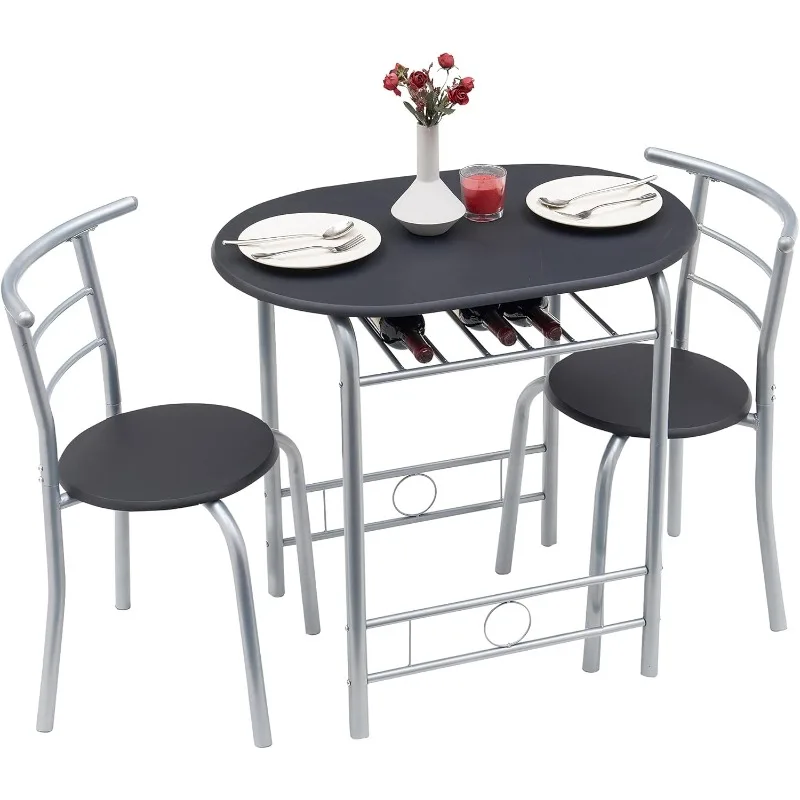 

VECELO 3-Piece Small Round Dining Table Set for Kitchen Breakfast Nook, 31.5 Inch, Black and Silver