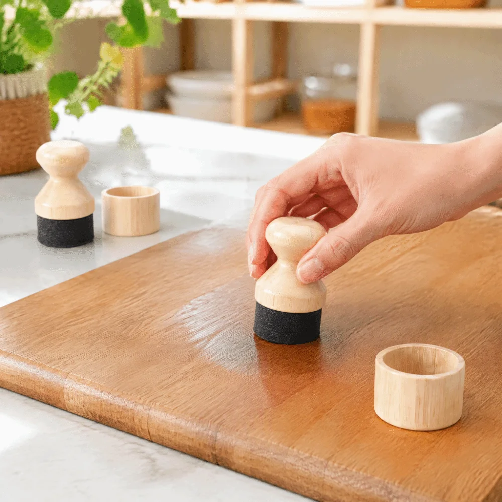 2 Pcs Wood Sponge Cutting Board Oil Applicator Wooden Color, Black with Lid Oil Wax Applicator Set Easy to Use Practical