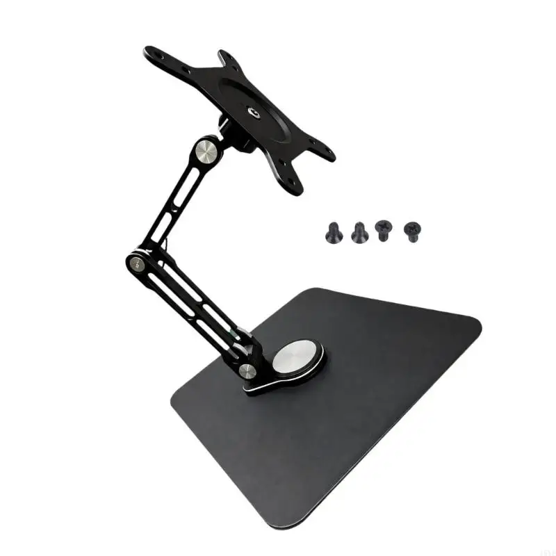  Portrait and Landscape Monitor Stand with Articulated Positioning Arm, VESA Mounting Plate, and Flat Aluminum Desktop Base