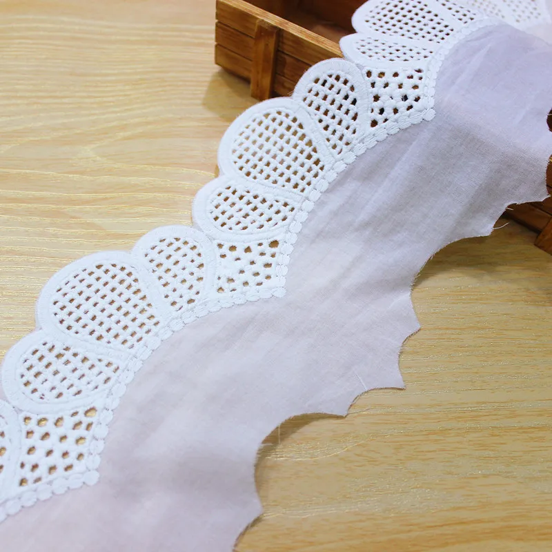 Embroidered Floral Edged Cotton Lace Trim, 100% Cotton Clothing, Lace Trim, Cloth Decor, Ribbon Sewing Craft, Off White, 2 Yards