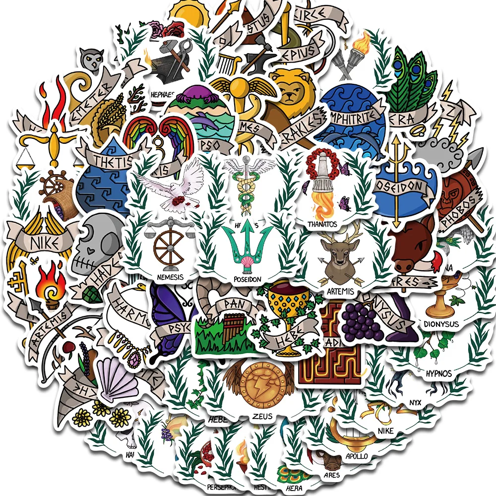 55PCS Ancient Greek God Logo Sticker Suitcase Cartoon Laptop Decorative Luggage Phone Guitar Car Bike Notebook Scrapbook Sticker