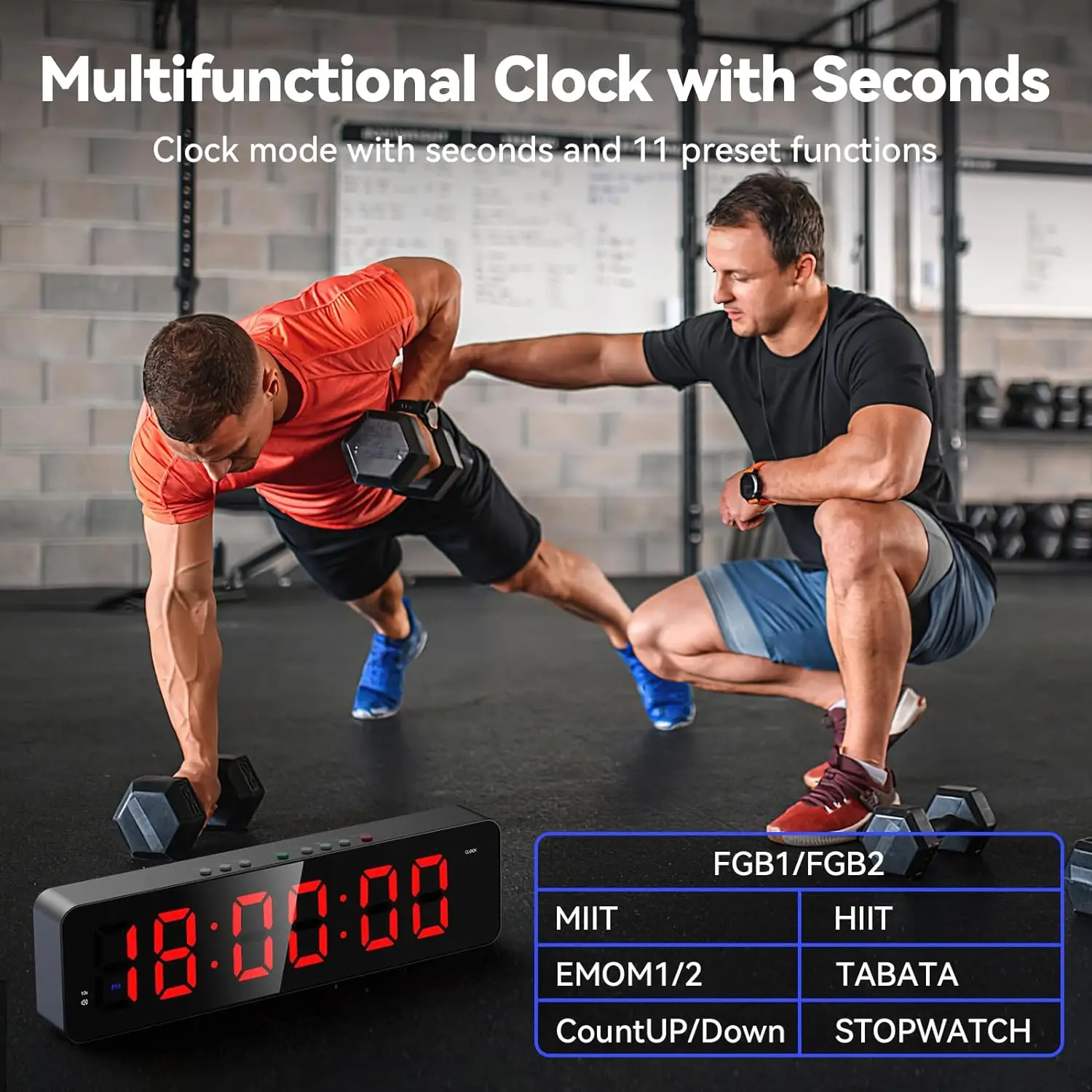 Gym Timer with Remote 11\'\'x 3.5\'\'Ultra-Clear Interval Timer with LED Countdown/Up Wall Clock  Power Fitness Timer Stopwatch