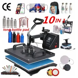 Top 10 In 1 Combo Sublimation Heat Press Machine T Shirt Heat Transfer Printer For Plate/Mug/Pen/Cap/Phone Case/Bottle