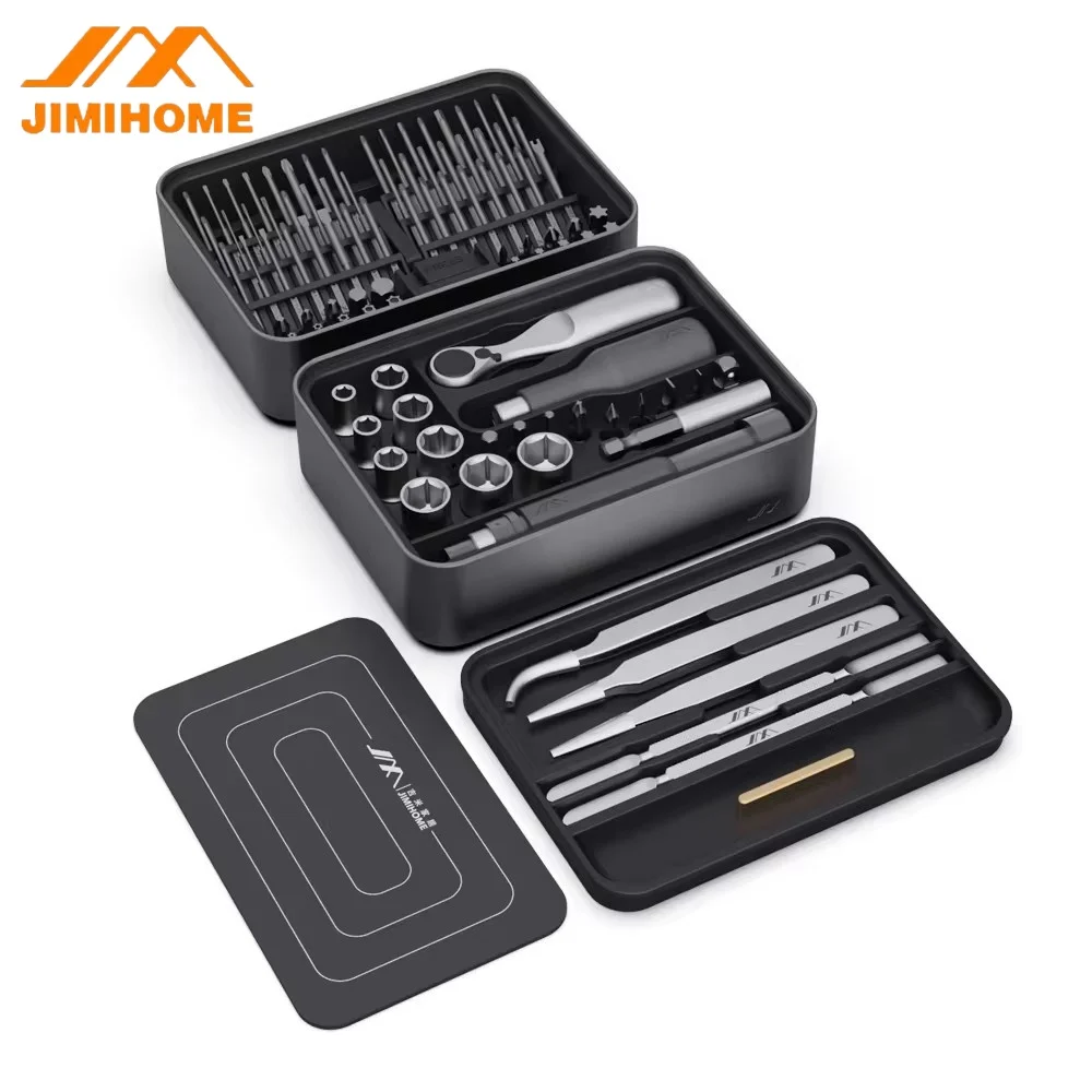 JIMIHOME FM3 100 In 1 Screwdriver Kit Magnetic Bits Tweezers Extension Rod Ratchet Wrench Tool Screwdrivers Set with Case