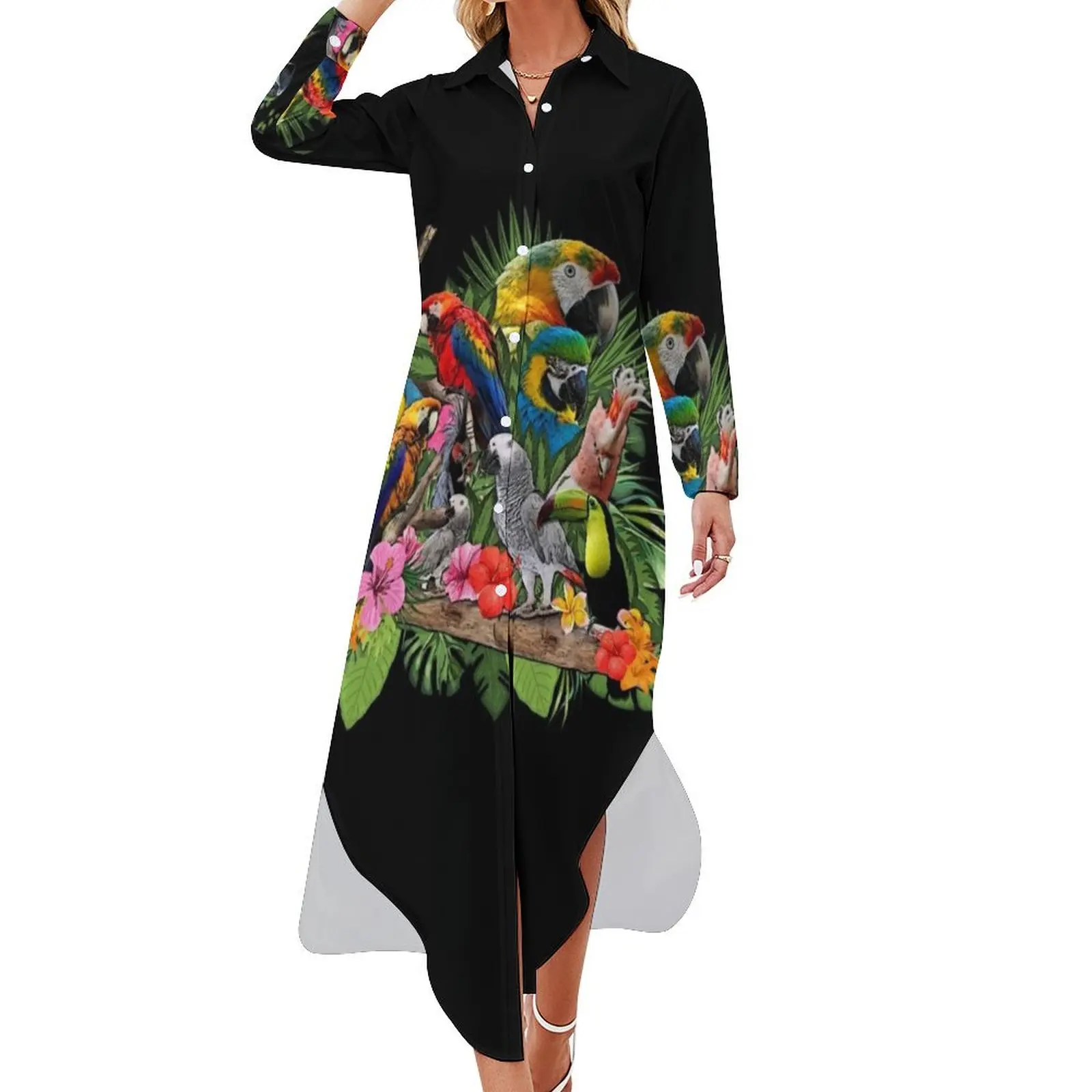 

Parrot Bird Macaw Ara Long Sleeved Shirt Dress ladies dresses for women 2024 elegant dress