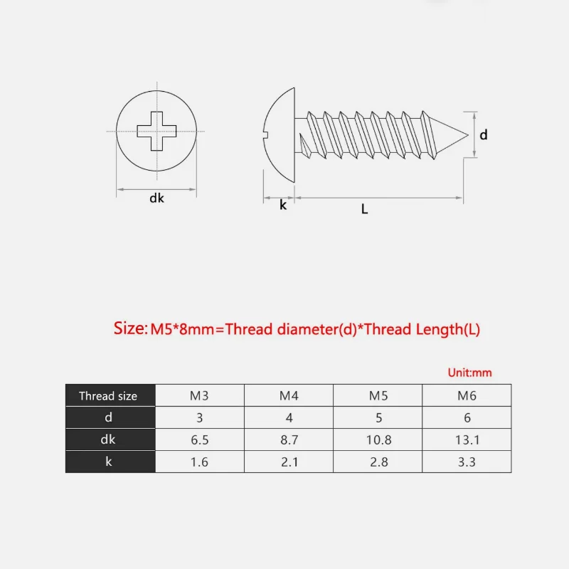 1-10pcs316 Stainless Steel Phillips Large Flat Head Self-Tapping Screws M3M3.5M4M5M6 Large Round Head Bolts Phillips Wood Screws