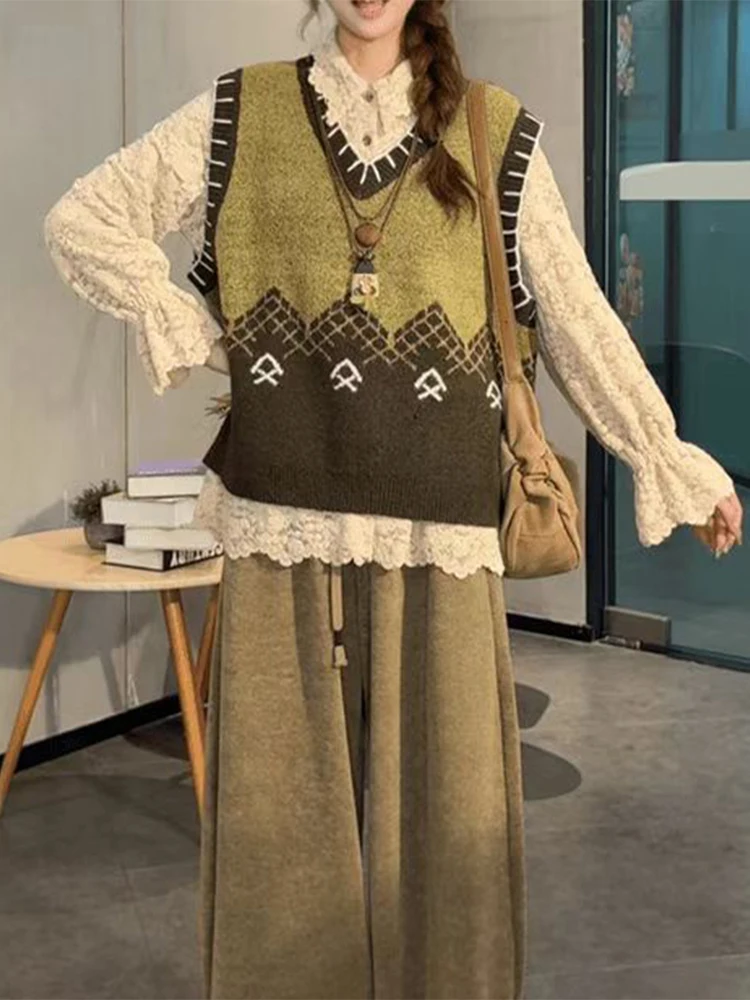 

Модный свободный женский комплект в корейском стиле: повседневный, трендовый, с ощущением роскоши, универсальный топ больших размеров для осени и зимы