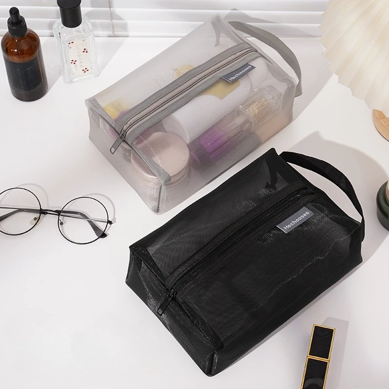 Large Capacity Key Bags Transparent Cosmetic Bag Square Mesh Storage Pouch Mini Zipper Coin Purse Mini Wash Bag Stationery Case