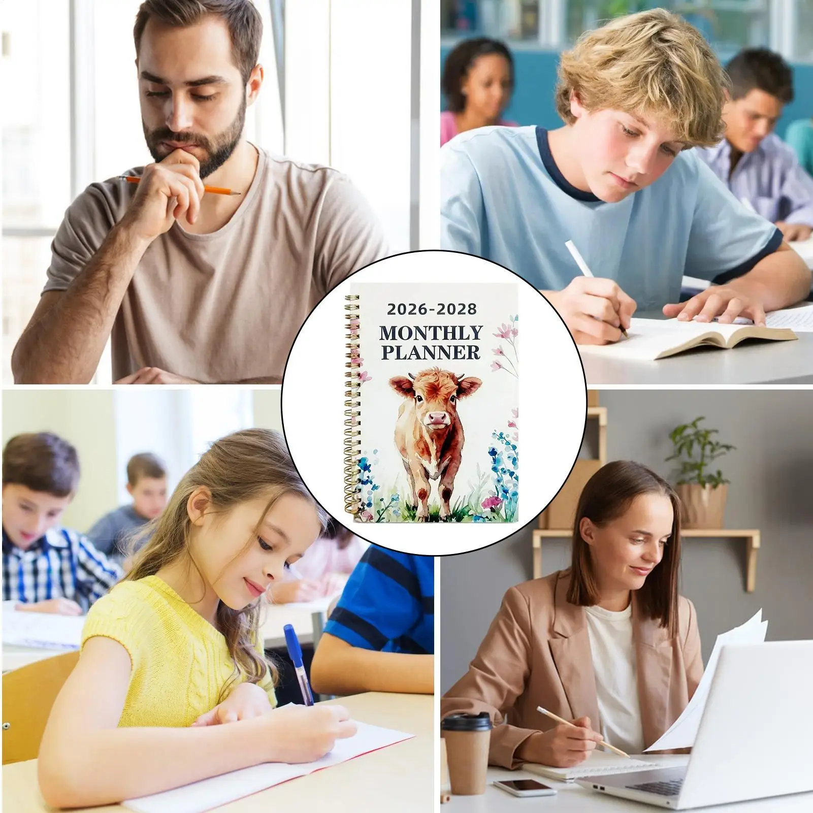 

Monthly Calendar Planner 2026-2028 Cow Pattern Journal Agenda 3 Year Agenda Notebook For Teacher Kids Student College Desk Work