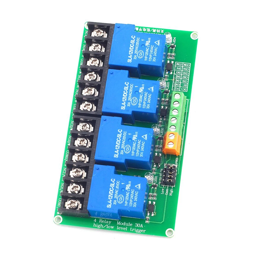 4 8 channel relay module 30A with optocoupler isolation 5V 12V 24V supports high and low PLC Automation for Smart Homes