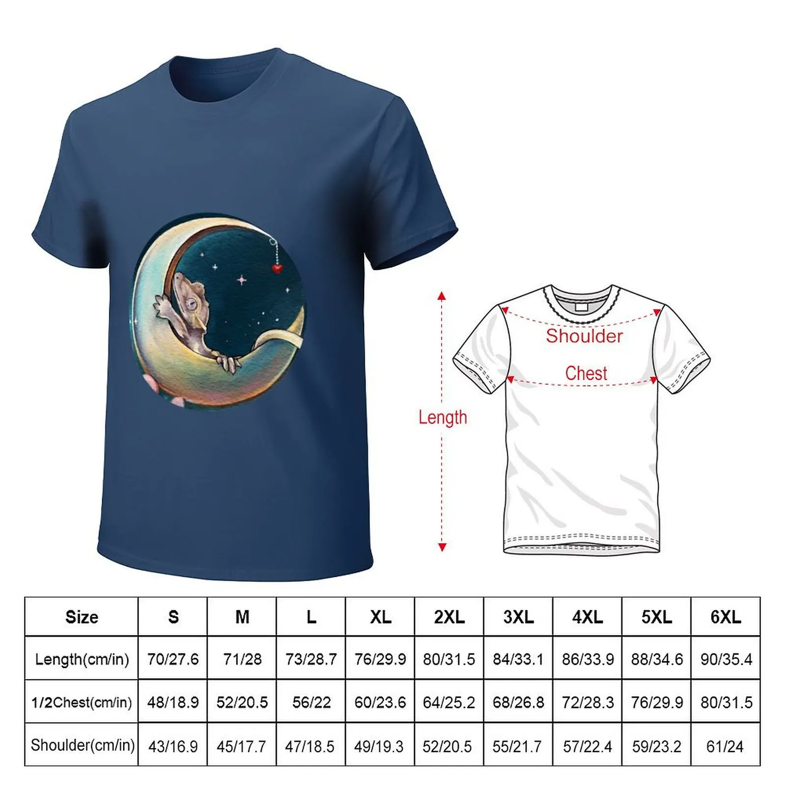 Bedtime Lilly White Crested Gecko Moon Art T-shirt for a boy vintage T-shirts for men cotton