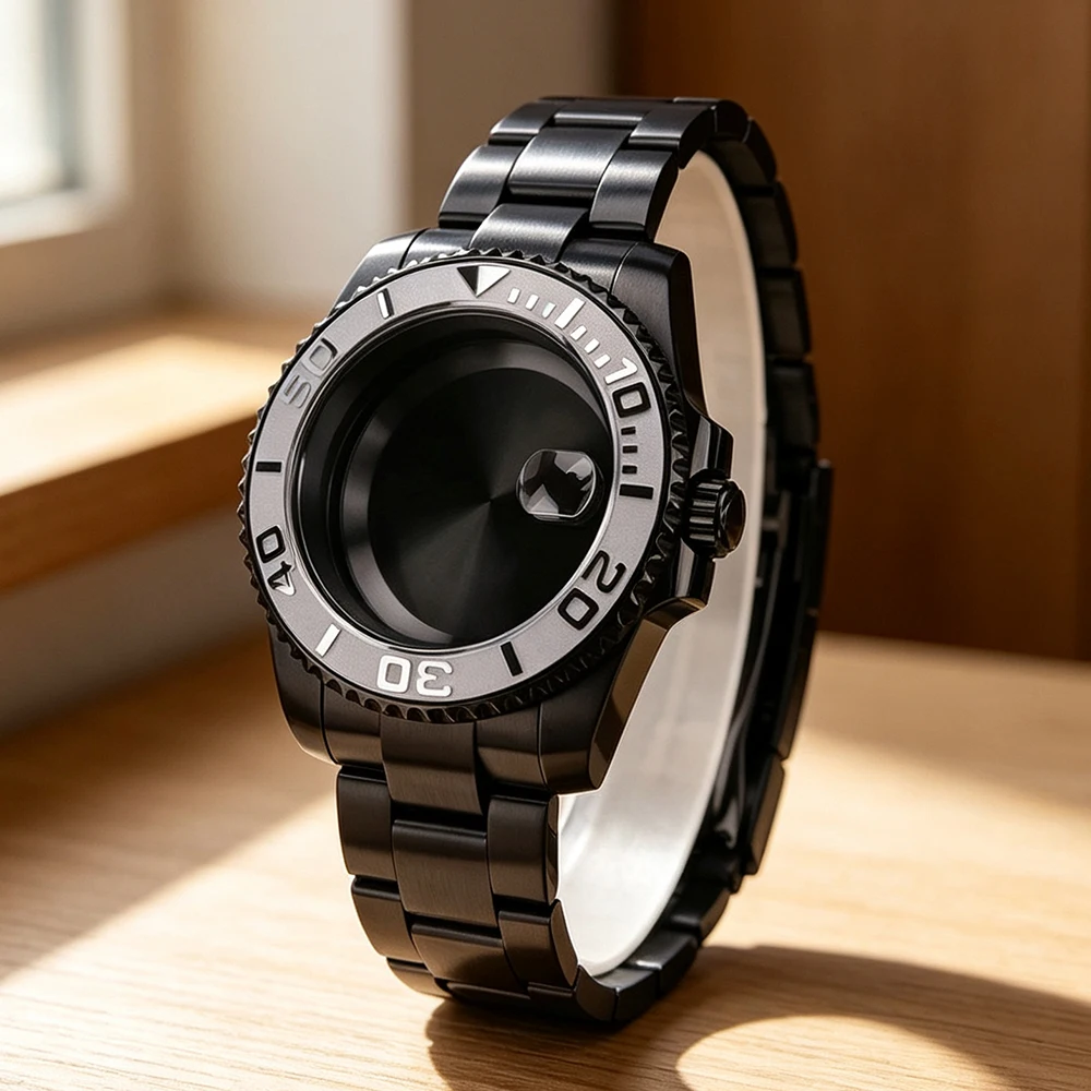 Black 40MM Watch Case Sapphire Glass For YACHT-MASTER NH35 NH36 NH34 Miyota 8215 ETA 2824 Watch Case Movt Watchbands Accessories